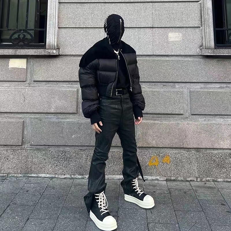 Rick Owens Fur patchwork down jacket